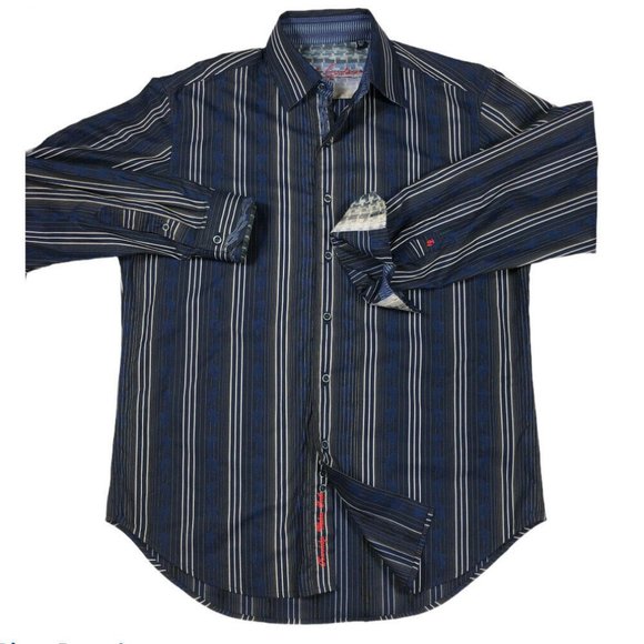 Robert Graham Blue Striped Flip Cuff Long Sleeve Dress Shirt - Picture 1 of 9